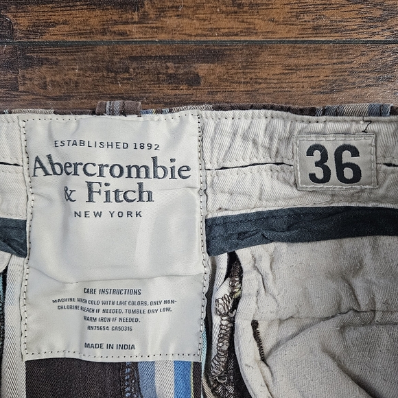 Y2K Abercrombie & Fitch Brown Blue Plaid Heavy Cotton Baggy Cargo Shorts Size 36 - Picture 7 of 10